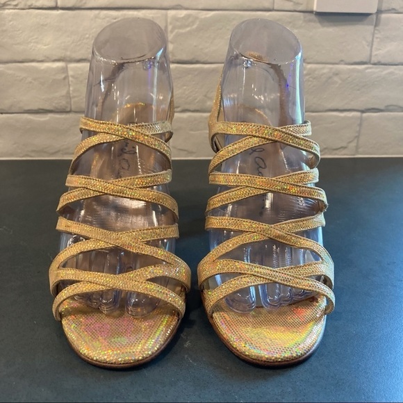 NWT sz 8.5 David Aaron gold metallic iridescent strappy heeled sandals - Picture 9 of 16